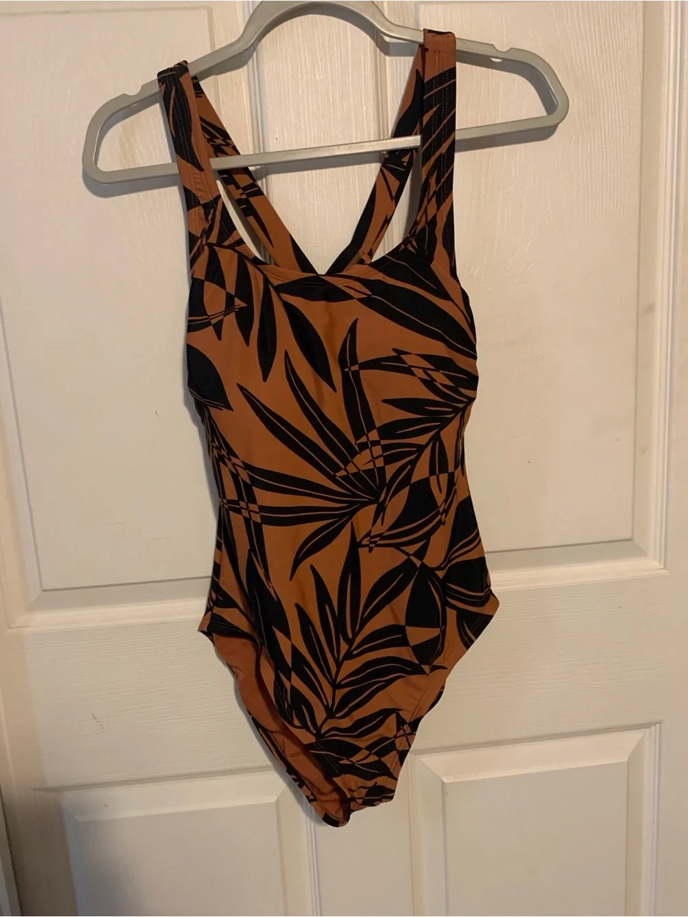 all in motion Brown and Black Tropical Leaf One-Piece bathingsuit